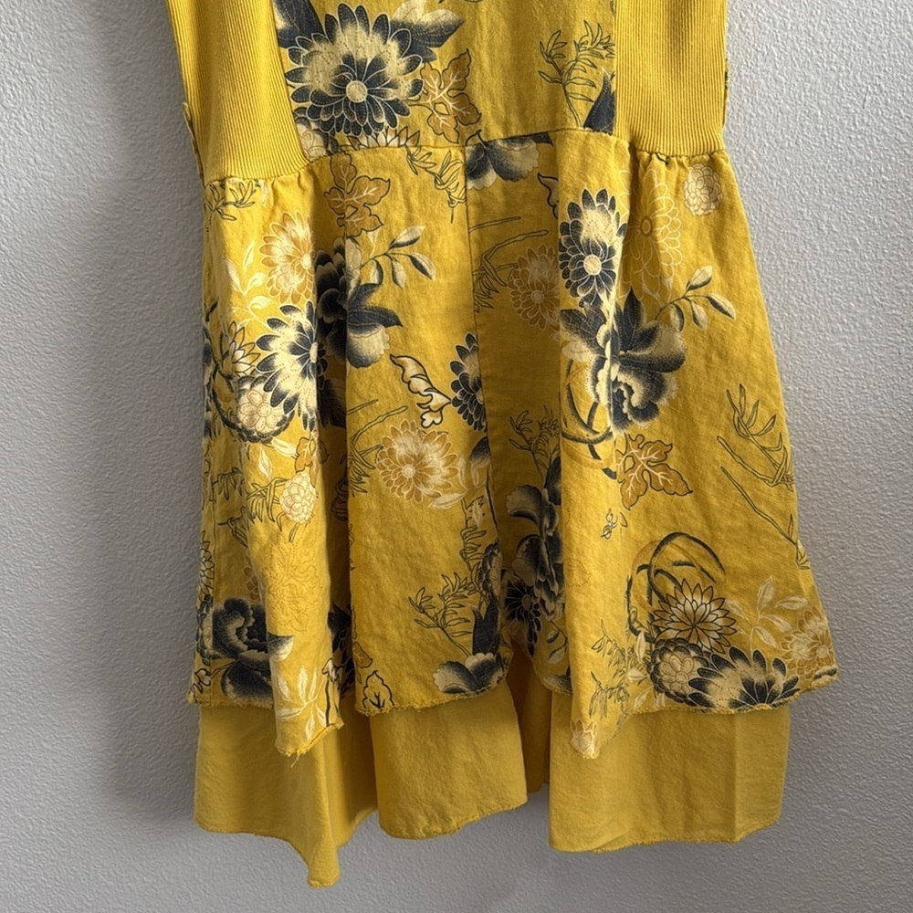 Yellow Tiered Floral Sleeveless Dress Made in Italy - Picture 8 of 10